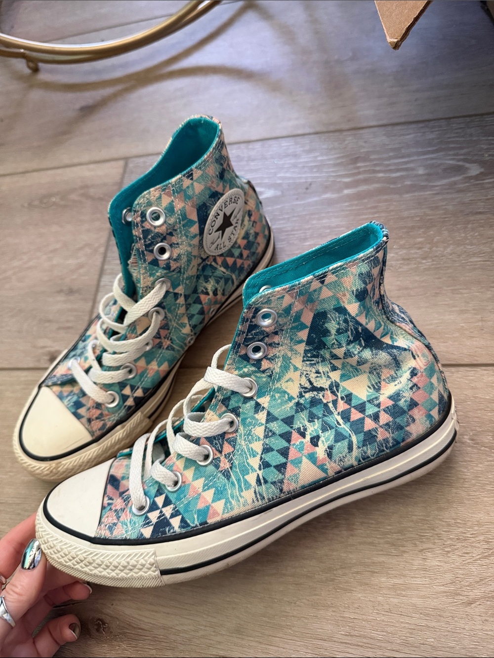 Converse Women’s High Top Sneakers - Teal Pink Geometric